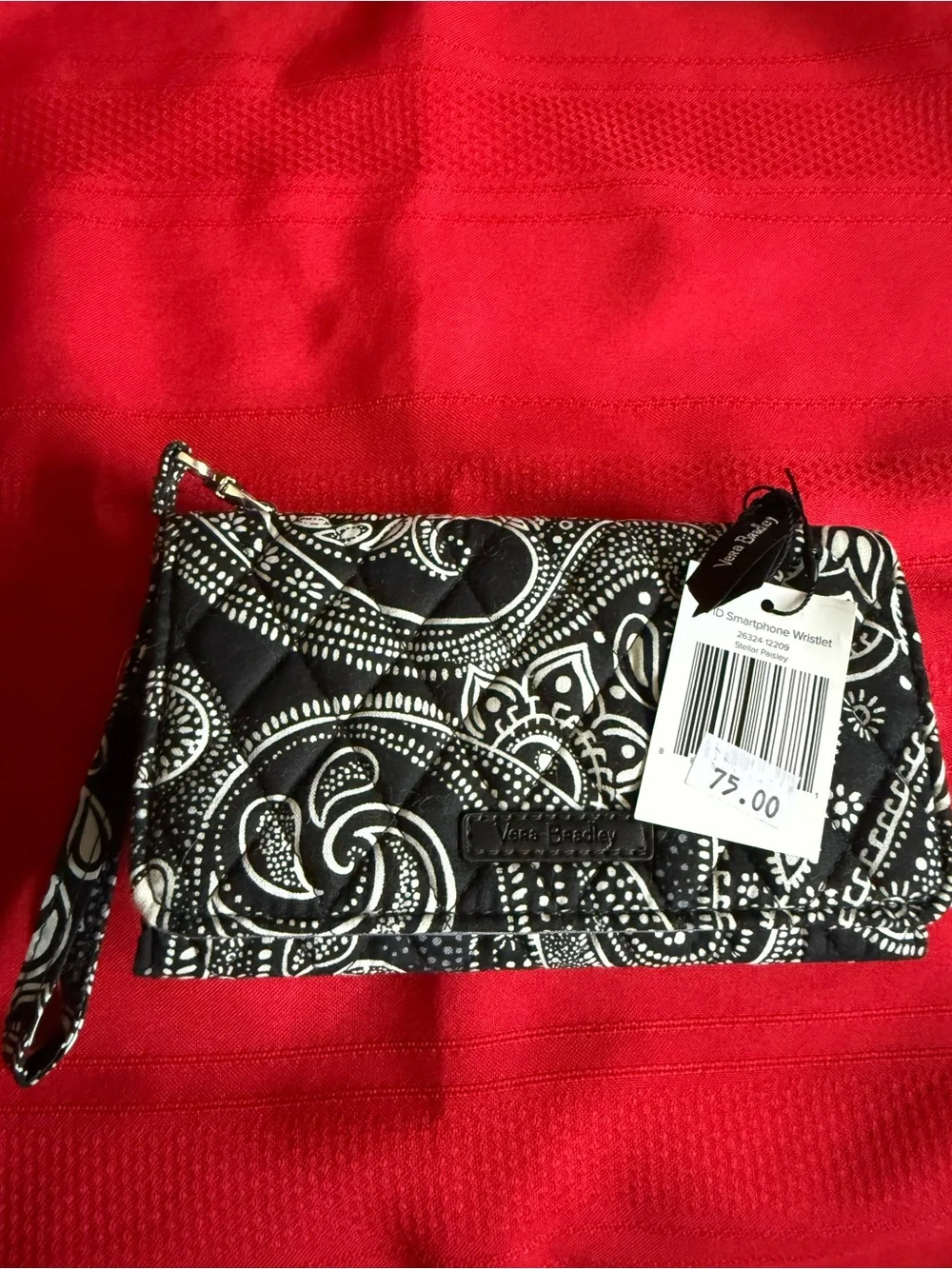 Vera Bradley Black and White Paisley Quilted Wristlet